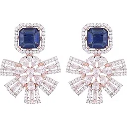 saraf rs jewellery Beautiful Floral Design Rose Gold Plated American Diamond Studded Earrings for Women and Girls-picture-12