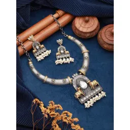 Saraf RS Jewellery Dual Tone Pearl Beaded Hasli Deer Motif Classic Necklace & Earring Set-picture-45