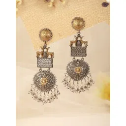 Saraf RS Jewellery Dual Tone Statement Silver Oxidised Deer Motif Tribal Dangler Earring-picture-38