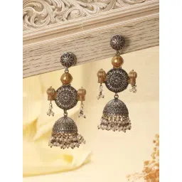 Saraf RS Jewellery Dual Tone Statement Silver Oxidised Fusion Lightweight Jhumki Earring-picture-39