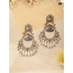 Saraf RS Jewellery Dual Tone Statement Silver Oxidised Pearl Beaded Floral Chand Bali Earring-picture-36