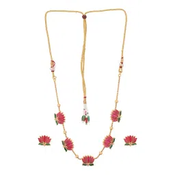 Saraf RS Jewellery Elegant Lotus Motif Gold-Plated Necklace & Earrings Set for Women-picture-16