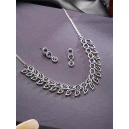 Saraf RS Jewellery Emerald Blue Statement Zircon AD Studded Mango Necklace & Earring Set-picture-10