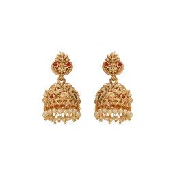 Saraf RS Jewellery Gold Finish Red Kemp Studded Goddess Lakshmi Temple Jhumka Earrings-picture-20