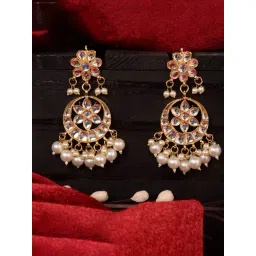 Saraf RS Jewellery Gold Kundan Studded & Pearl Beaded Earrings-picture-10