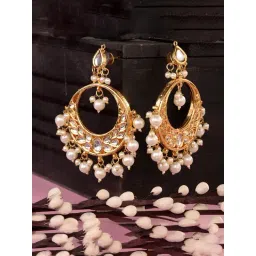 Saraf RS Jewellery Gold Kundan Studded & Pearl Beaded Earrings-picture-15