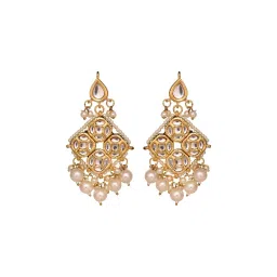 Saraf RS Jewellery Gold Kundan Studded & Pearl Beaded Earrings image 2