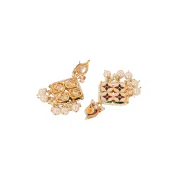 Saraf RS Jewellery Gold Kundan Studded & Pearl Beaded Earrings image 3