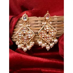 Saraf RS Jewellery Gold Kundan Studded & Pearl Beaded Earrings image 1