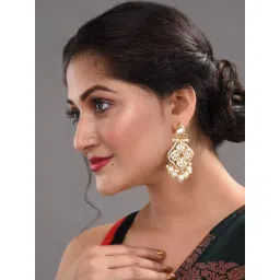 Saraf RS Jewellery Gold Kundan Studded & Pearl Beaded Earrings image 4