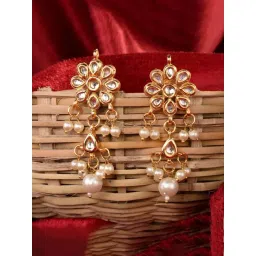Saraf RS Jewellery Gold Kundan Studded Floral Paan Earrings-picture-24