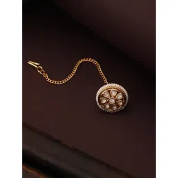 Saraf RS Jewellery Gold Kundan Studded Pearl Beaded Borla Maang Tikka-picture-39