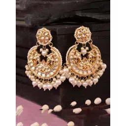 Saraf RS Jewellery Gold Kundan Studded Pearl Beaded Chandbalis-picture-17