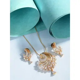 Saraf RS Jewellery Gold Plated AD Studded Designer Pendant & Earrings Set-picture-21