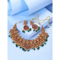 Saraf RS Jewellery Gold Plated Kemp Stone Studded Peacock Motif Bridal Choker Jewellery Set-picture-12