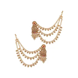 Saraf RS Jewellery Gold Plated Kemp Stone Studded Pearl Lakshmi Temple Matil Earrings-picture-28