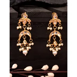 Saraf RS Jewellery Gold Plated Kundan Studded Contemporary Drop Earrings-picture-30