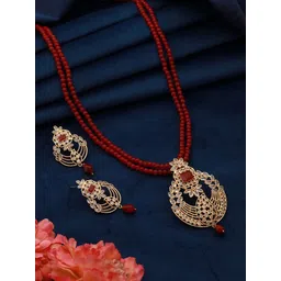 Saraf RS Jewellery Gold-Plated Red & White AD Studded & Beaded Jewellery Set-picture-30