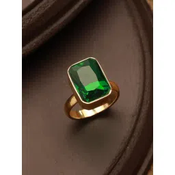 Saraf RS Jewellery Gold plated Sapphire Emerald Green Rectangular Minimal Adjustable Finger Ring-picture-33