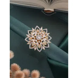 Saraf RS Jewellery Gold Plated Statement Zircon Studded 3D Effect Floral Cocktail Finger Ring-picture-37