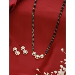 Saraf RS Jewellery Gold Plated Zircon Studded Solitaire Black Bead Mangalsutra & Earrings Set-picture-34