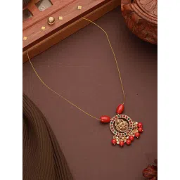 Saraf RS Jewellery Gold Statement Beaded Lakshmiji Minimal Invisible Necklace-picture-39