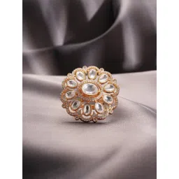 Saraf RS Jewellery Gold Statement Kundan Mossanite Studded Floral Bridal Finger Ring-picture-36