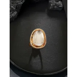 Saraf RS Jewellery Gold Statement Kundan Mossanite Studded Minimal Bridal Finger Ring-picture-38