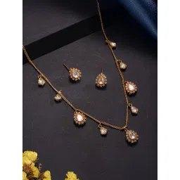 Saraf RS Jewellery Gold Statement Kundan Polki Studded Delicate Chain Necklace & Earring Set-picture-35