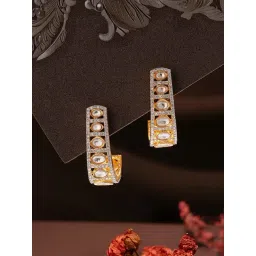 Saraf RS Jewellery Gold Statement Uncut Kundan Polki Mossanite Minimal Half Hoop C Stud Earring-picture-13