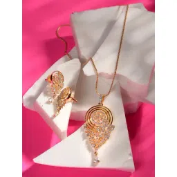 Saraf RS Jewellery Gold Toned AD Filigree Pendant & Earrings Set-picture-34