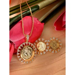 Saraf RS Jewellery Gold Toned AD Round Ginni Statement Pendant & Earrings Set-picture-29