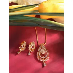 Saraf RS Jewellery Gold Toned AD Studded Designer Pendant & Earrings Set-picture-28