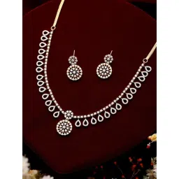 Saraf RS Jewellery Gold Toned AD Studded Floral Drop Minimal Jewellery Set-picture-45