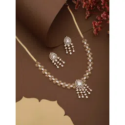 Saraf RS Jewellery Gold Toned AD Studded Minimal Floral Delicate Jewellery Set-picture-23