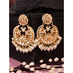 Saraf RS Jewellery Gold-Toned & White Kundan & Pearl Contemporary Chandbalis Earrings-picture-19