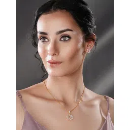Saraf RS Jewellery Gold Toned Cubic Zircon Studded Halo Designer Minimal Pendant Jewellery Set-picture-11