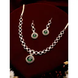 Saraf RS Jewellery Gold Toned Emerald Green AD Studded Statement Link Jewellery Set-picture-24