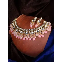 Saraf RS Jewellery Gold Toned Kundan & Pink Bead studded Handcrafted Jewellery Set-picture-30