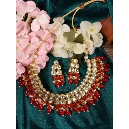 Saraf RS Jewellery Gold Toned Kundan & Red Bead studded Handcrafted Jewellery Set-picture-21