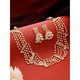 Saraf RS Jewellery Gold Toned Pearl Beaded Minimal Choker Jewellery Set-picture-16