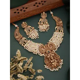 Saraf RS Jewellery Gold Toned Pearl Cluster Elephant Statement Choker Jewellery Set-picture-31