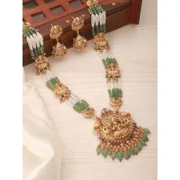 Saraf RS Jewellery Green Classic Pearl Beaded Lakshmi Motif Necklace & Earring Set-picture-41