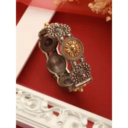 Saraf Rs Jewellery Multi Silver Oxidised Dual Toned Boho Style Adjustable Kada Bracelet-picture-29