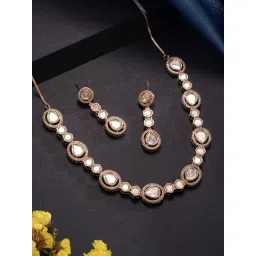 Saraf RS Jewellery Multi Statement Polki Kundan Studded Minimal Solitaire Necklace & Earring Set-picture-28