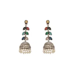 Saraf RS Jewellery Oxidised Silver Multicolored Leaf Design Handcrafted Jhumka Earrings-picture-40