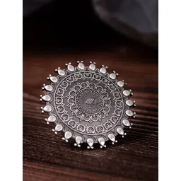 Saraf RS Jewellery Oxidised Silver-Toned Circular Tribal Adjustable Finger Ring-picture-24