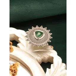 Saraf RS Jewellery Oxidised Silver Toned Statement Studded Fusion Tribal Finger Ring-picture-19