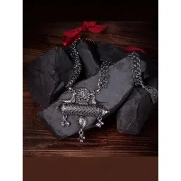 Saraf RS Jewellery Oxidised Siver Toned Peacock Design Tribal Necklace-picture-34