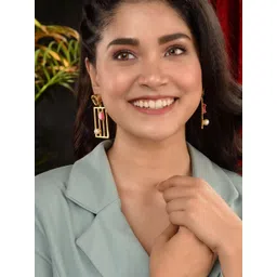 Saraf RS Jewellery Pink Gold Plated Contemporary Drop Earrings-picture-38